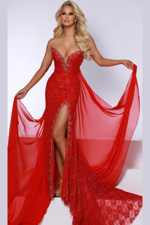 Johnathan Kayne 2734 - Embellished Lace Gown with Cape