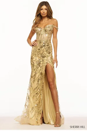 Sherri Hill 56101 - Off Shoulder V-Back Sequined Gown