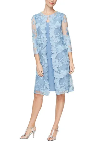 Alex Evenings 81122202 Embroidered Lace Mock Jacket Jersey Dress