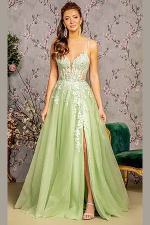 GLS by Gloria GL3212 - Applique Embellished A-Line Prom Gown