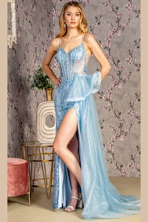 GLS by Gloria GL3459 - Basque High Slit Evening Dress
