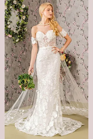 GLS by Gloria Bridal GL3424 - Off-Shoulder Sheath Wedding Dress
