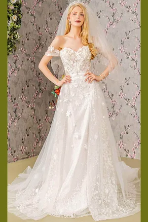 GLS by Gloria Bridal GL3423 - Off-Shoulder Illusion Wedding Gown