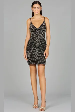 Lara Dresses 29108 - Beaded Deep V-Neck Cocktail Dress