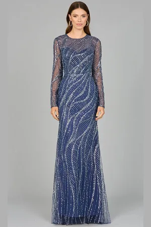 Lara Dresses 29039 - Swirl Beaded Long Sleeve Formal Dress