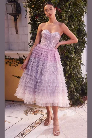 Andrea and Leo A1309 - Ombre Ruffled A-Line Evening Dress