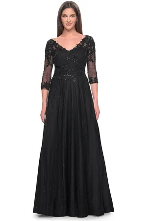La Femme 31776 - Embroidered V-Neck Evening Dress