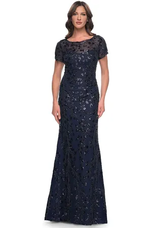 La Femme 30877 - Beaded Short Sleeve Long Dress