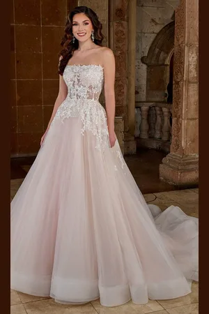 Rachel Allan RB5054 - Floral Embroidered Strapless Bridal Gown