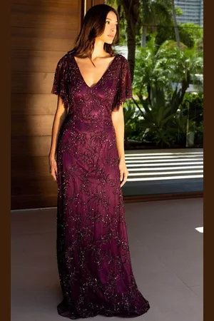 Primavera Couture 13124 - Beaded Flutter Sleeve Evening Dress