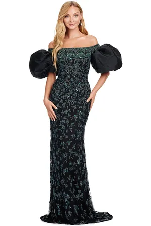 Ashley Lauren 11432 - Puff Sleeve Beaded Prom Dress