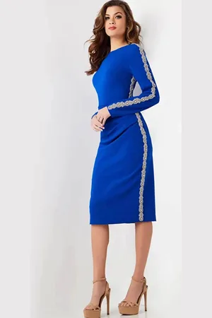 JOVANI 24192 - Embellished Side Long Sleeve Knee-Length Dress