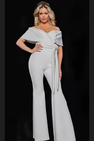 JOVANI 09726 - V-Neck Off-Shoulder Jumpsuit