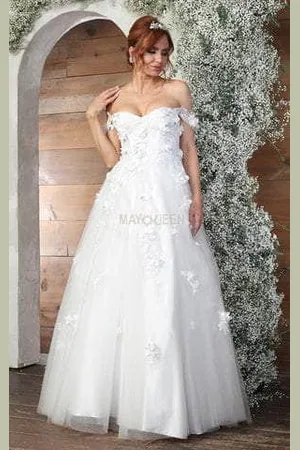 May Queen RQ8034 - Draped Sleeve Embroidered Bridal Gown