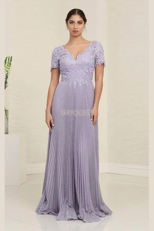 May Queen MQ1902B - Scallop Modest Pleated A-line Gown