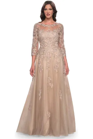 La Femme 30859 - Quarter Sleeve Bateau Neck Evening Gown