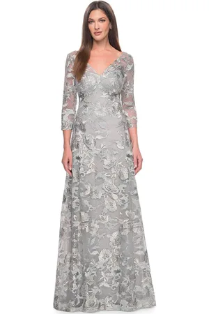 La Femme 30062 - Embroidered Quarter Sleeve Prom Gown