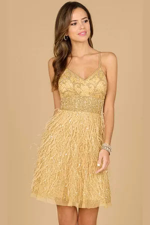 Lara Dresses 29016 - Sleeveless Feather Detailed Cocktail Dress