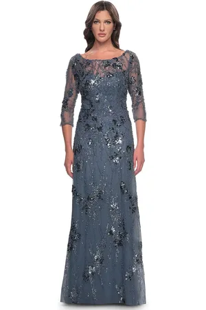 La Femme 31458 - Quarter Sleeve Rhinestone Embellished Evening Gown