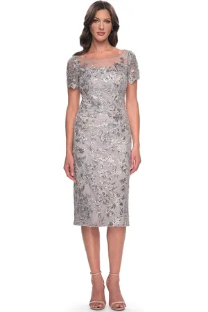 La Femme 30854 - Short Sleeve Embroidered Knee-Length Dress