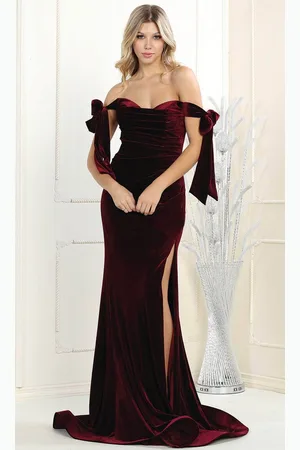 May Queen RQ7994 - Ruched Off-Shoulder Evening Dress