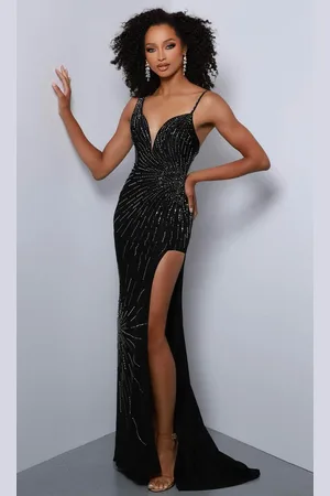 Johnathan Kayne 2805 - Asymmetrical Plunge Evening Dress