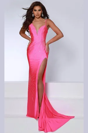 Johnathan Kayne 2805 - Asymmetrical Plunge Evening Dress
