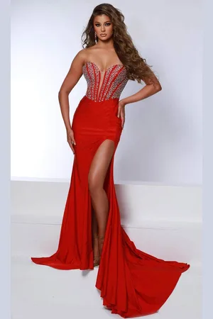 Johnathan Kayne 2820 - Beaded Corset Slit Evening Dress