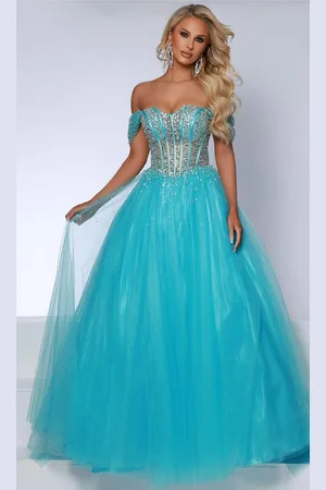 Johnathan Kayne 2825 - Off Shoulder Crystalline Evening Dress