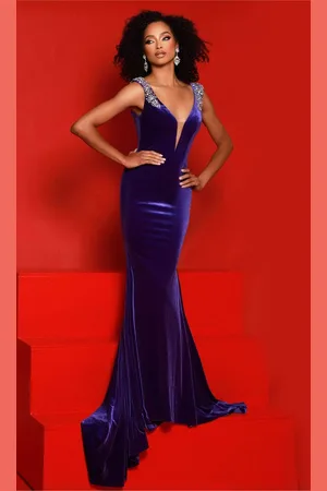 Johnathan Kayne 2877 - Beaded Trim Velvet Evening Dress