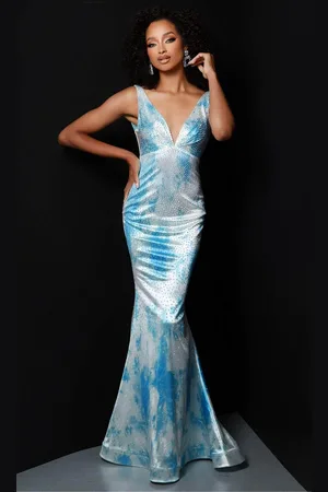 Johnathan Kayne 2831 - Printed V-Neck Mermaid Prom Dress