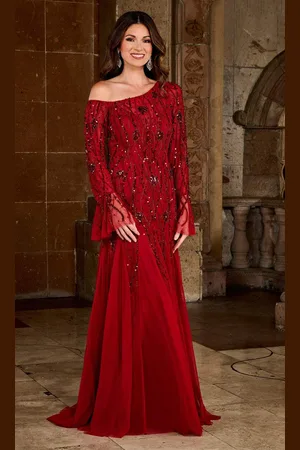 Rachel Allan RB8135 - Long Sleeve Flared Wrist Detailed Evening Dress