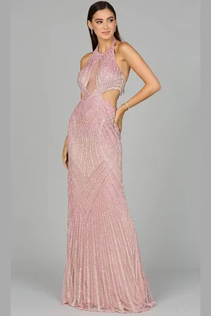 Lara Dresses 9943 - Bead Embellished Halter Prom Gown