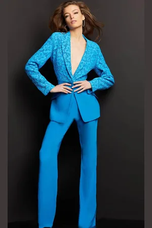 JOVANI 07551 - Laced Jacket Two Piece Jumpsuit