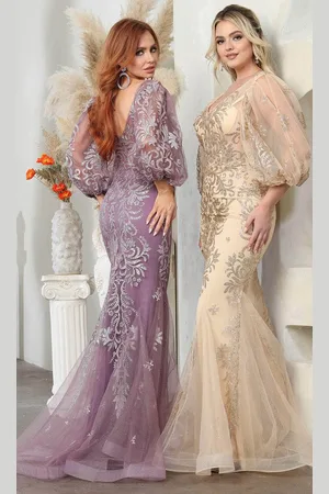 May Queen MQ2010 - Quarter Puff Sleeve Mermaid Prom Gown