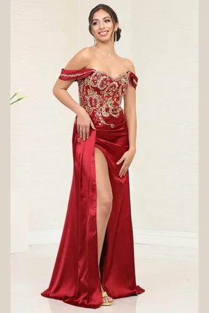 May Queen RQ8055 - Sweetheart High Slit Prom Gown