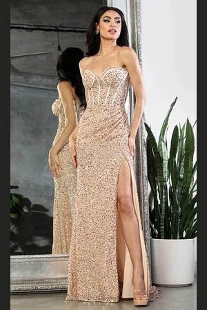 May Queen MQ2034 - Sequin Bustier Evening Dress