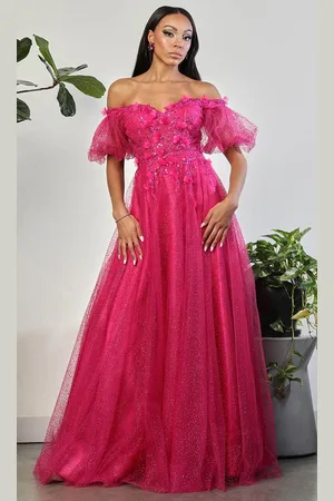 May Queen MQ2033 - Puff Sleeve A-Line Evening Dress