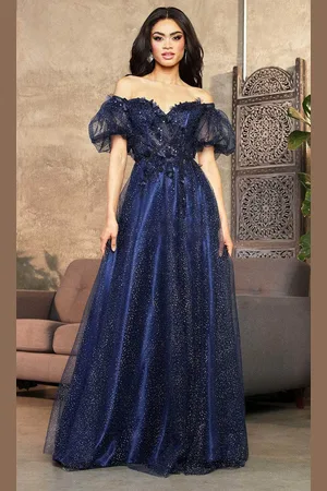 May Queen MQ2033 - Puff Sleeve A-Line Evening Dress