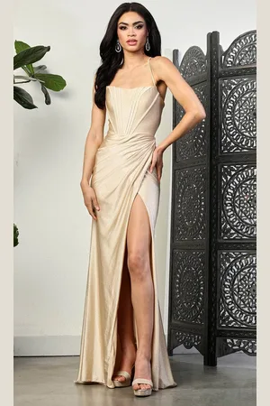 May Queen MQ2026 - Glitter Sheath Prom Dress with Slit