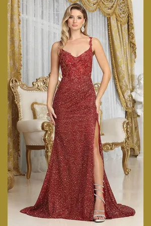 May Queen RQ8067 - Applique Trumpet Prom Dress