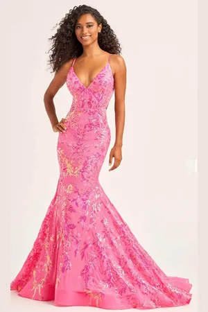 Ellie Wilde EW35011 - V-Neck Sequin Evening Dress