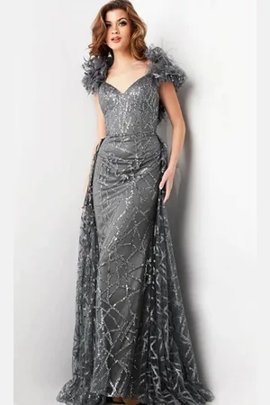 JOVANI 37206 - Ruffle Sleeve Sequin Embellished Prom Gown