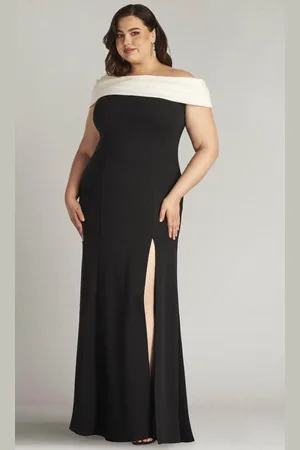 Tadashi Shoji BOS24113LQ - Two Tone Off Shoulder Evening Gown