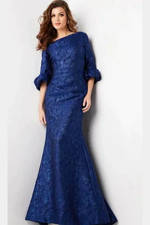 JOVANI 38791 - Quarter Sleeve Asymmetrical Neck Prom Gown