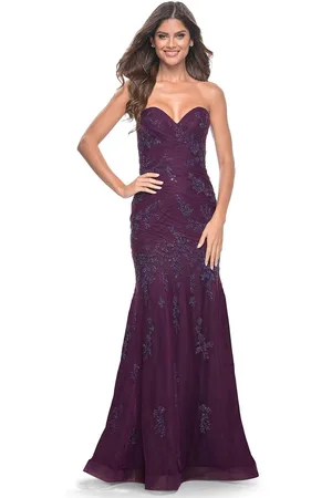 La Femme 32121 - Beaded Applique Strapless Prom Gown