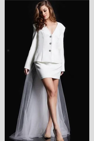 JOVANI 38084 - Long Sleeve Back Bow Bridal Dress