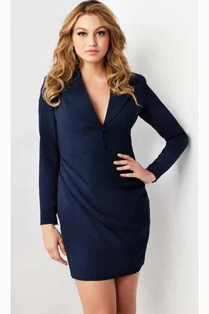 JOVANI 24634 - Long Sleeve Draped Skirt Cocktail Dress