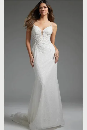 JOVANI JB40639 - Beaded Appliqued Plunging Bridal Gown