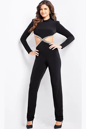 JOVANI 37038 - Side Cut-Out High Neck Jumpsuit